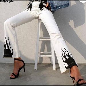 High waisted white flame jeans/trousers